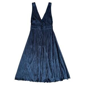 Monique Lhuillier Navy Tie V-back Sleeveless Midi Dress, US0